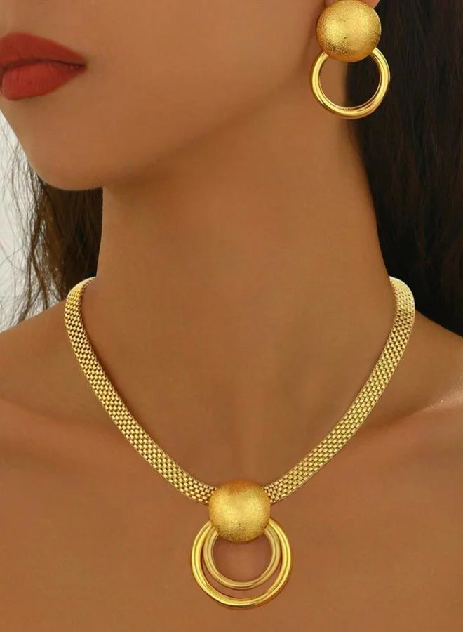 تايك تو طقم عقد وأقراط بقلادة مستديرة ذهبية